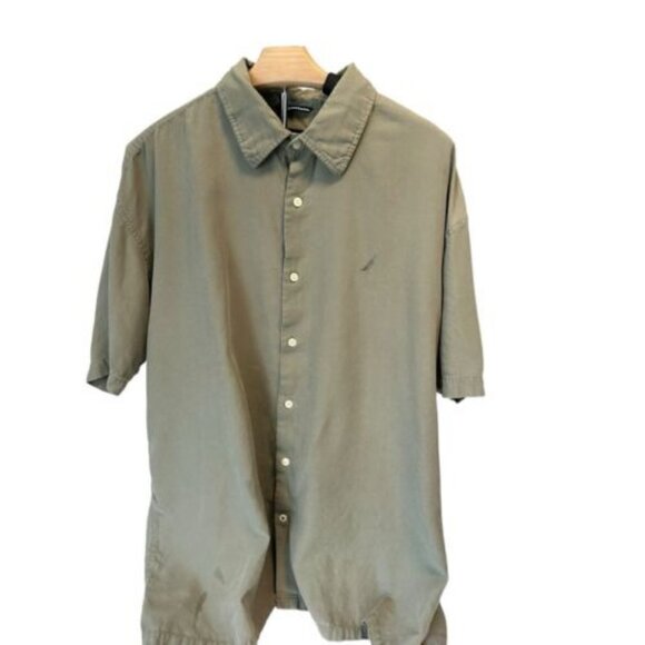 Nautica Easy‎ Care Silk Blend Short Sleeve Collared Shirt Men’s Size XXL Green - Picture 1 of 12